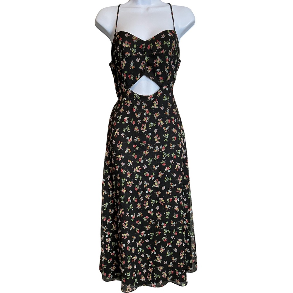 Bailey 44 Womens Headwind Midi Dress Sz 6 Floral Cutout Black Cottagecore‎ Boho